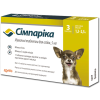 Simparica Сімпарика Протипаразитарні жувальні таблетки від бліх, гельмінтів та кліщів для собак (1 таблетка) 1,3-2,5кг