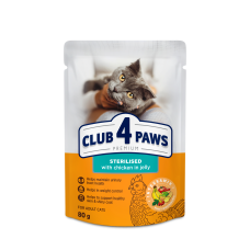 Вологий корм для кішок CLUB 4 PAWS Клуб 4 лапи Premium Sterilised With chicken з куркою 80 гр 24 шт