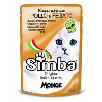Вологий корм для котів SIMBA (Симба) CAT WET курка та лівер  0.1 кг 24 шт