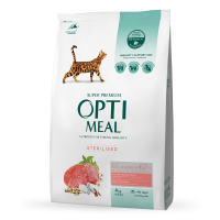Сухий корм для кішок OPTIMEAL (Оптіміл) sterilised cats для стерилізованих кішок та кастрованих котів з яловичиною та сорго 4 кг