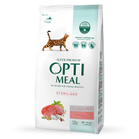 Сухий корм для кішок OPTIMEAL (Оптіміл) sterilised cats для стерилізованих кішок та кастрованих котів з яловичиною та сорго 1.5 кг