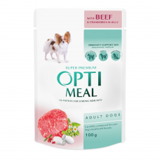 Вологий корм для собак OPTIMEAL Оптимил with beef and cranberry in jelly з яловичиною та журавлиною в желе 100 гр 12 шт