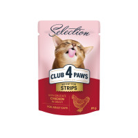 Вологий корм для котів CLUB 4 PAWS Клуб 4 лапи Premium Plus Selection смужки з куркою в соусі 85 гр 12 шт