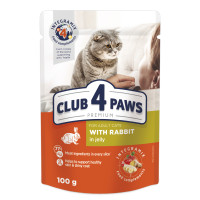 Акція! Вологий корм для котів CLUB 4 PAWS Клуб 4 лапи Premium With rabbit in jelly кролик в желе 100 гр 24шт