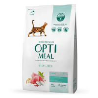 Акція! Сухий корм для кішок OPTIMEAL (Оптіміл) sterilised cats для стерилізованих кішок та кастрованих котів з індичкою та вівсом 4 кг